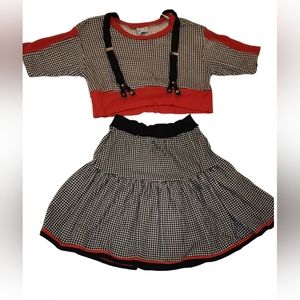 2 Piece 80s skirt and top with mock suspenders.